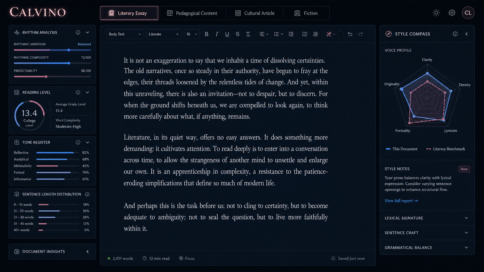 Karayan Calvino text builder interface